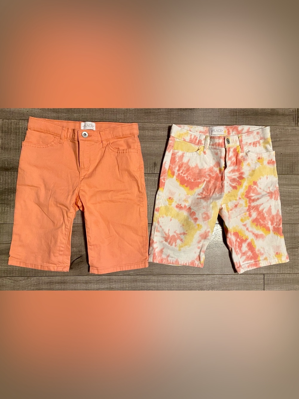 The Children’s Place Girls Size 8 Shorts Lot Tie Dye Orange Adjustable Waist
